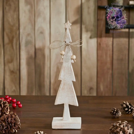 Star Top Christmas Tree Narrow White Wooden Figurine