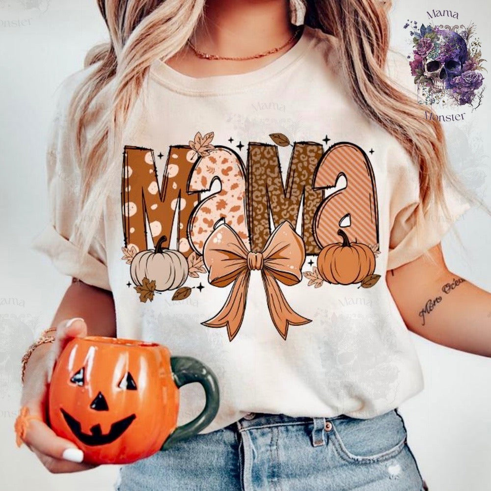 Mama Pumpkins & Bow Fall Colors Apparel