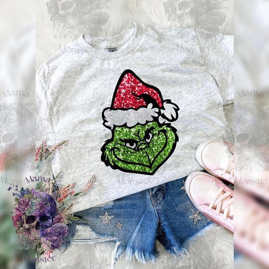 "Glitter" Grinch with Santa Hat Apparel