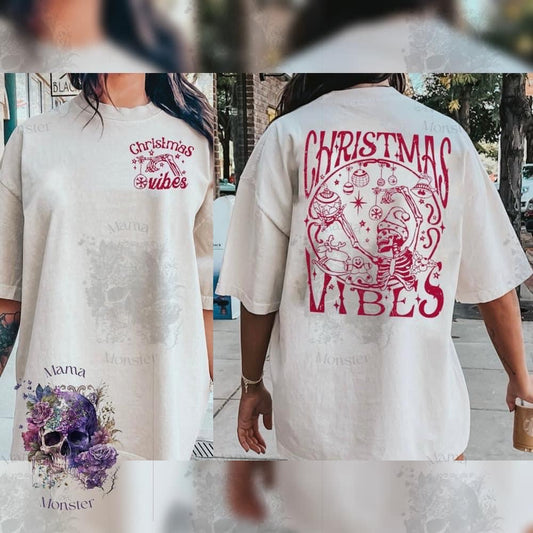 Christmas Vibes Skeleton Red Lettering Apparel