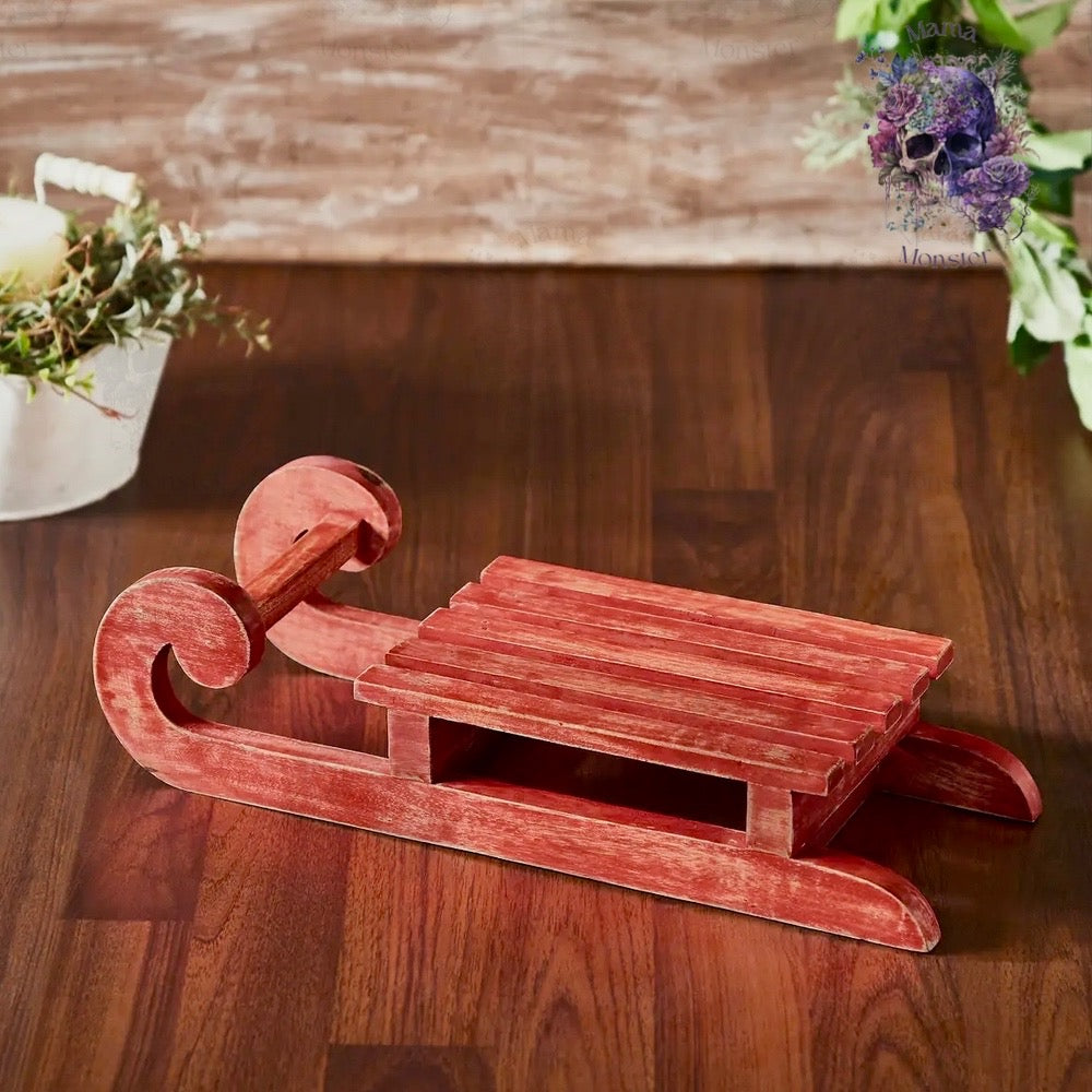 Red Sled Wooden Figurine