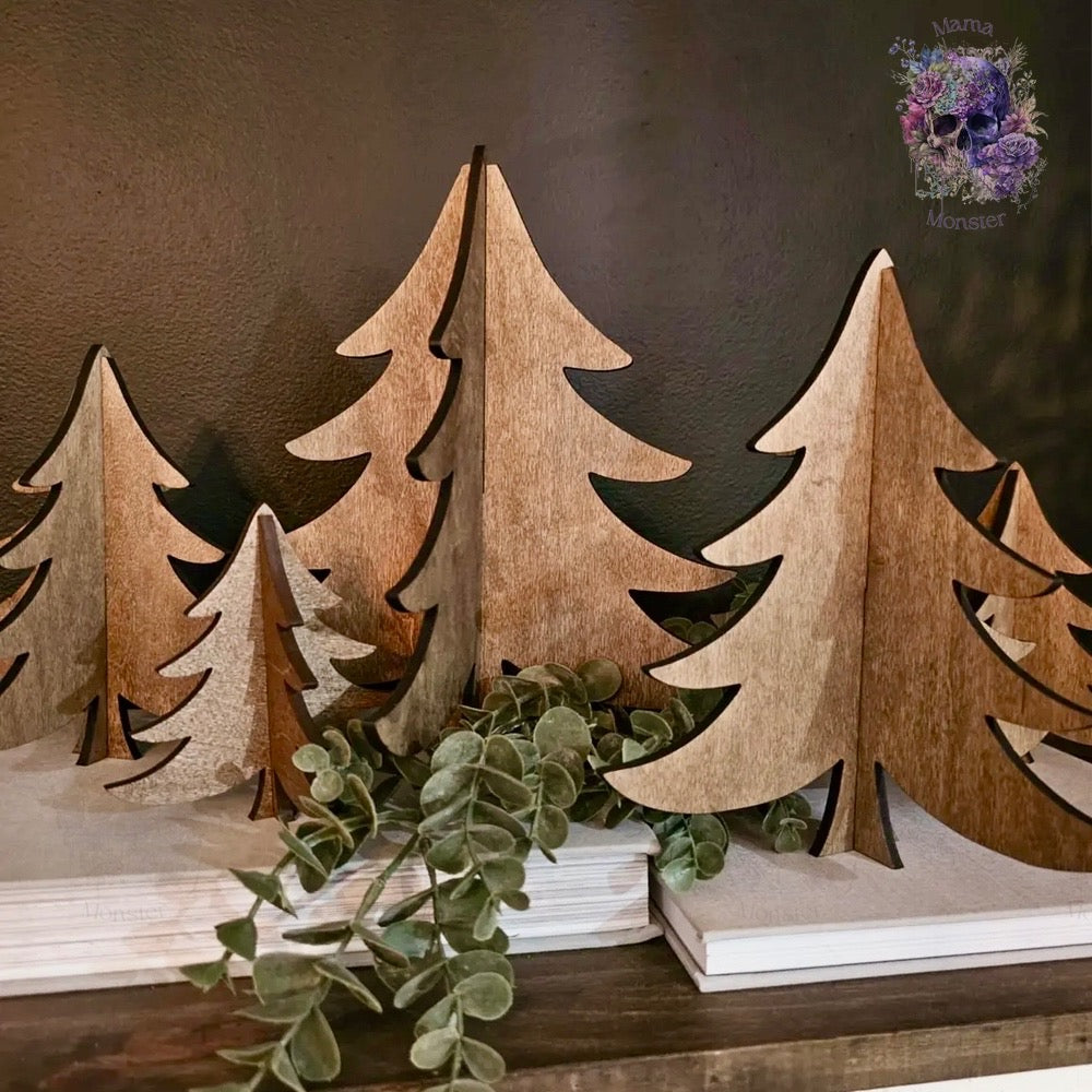 Wood 3D Whimsical Trees Holiday Christmas Decor Table Filler