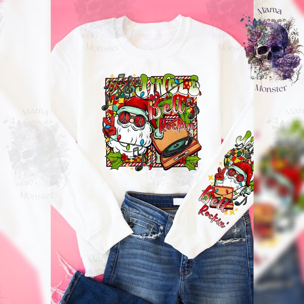 Jingle Bell Rockin Santa Peace Sign Sleeve Design Apparel