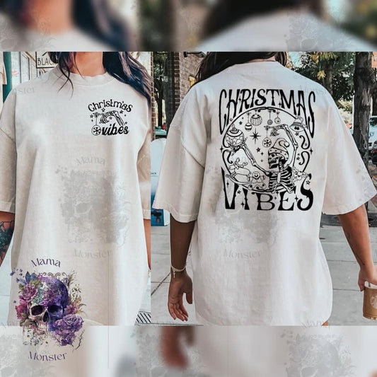 Christmas Vibes Skeleton Black Lettering Apparel