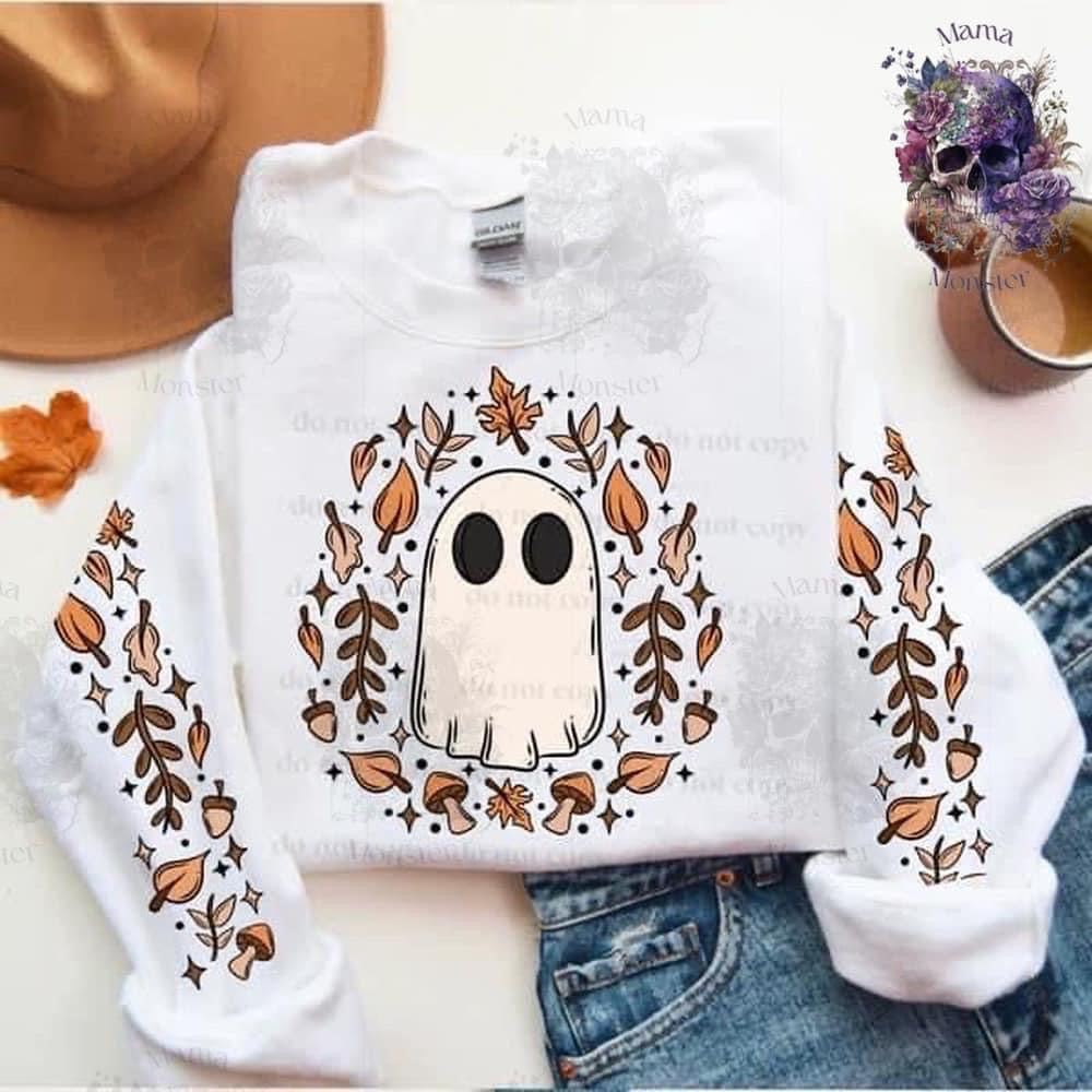 Autumn Leaves and Mushrooms Ghost Sleeve Design Apparel